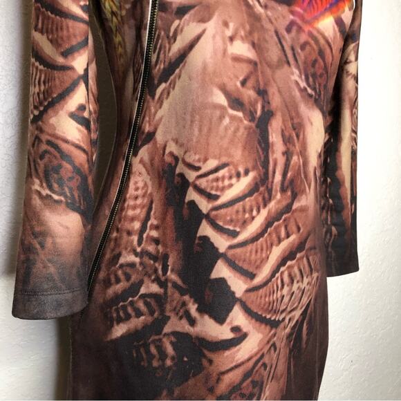 Adolfo Dominguez brown graphic print asymmetrical zip knit dress size Small - Picture 4 of 15